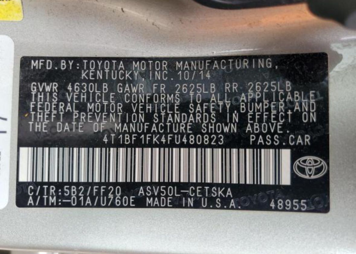2015 Toyota Camry Le vin: 4T1BF1FK4FU480823
