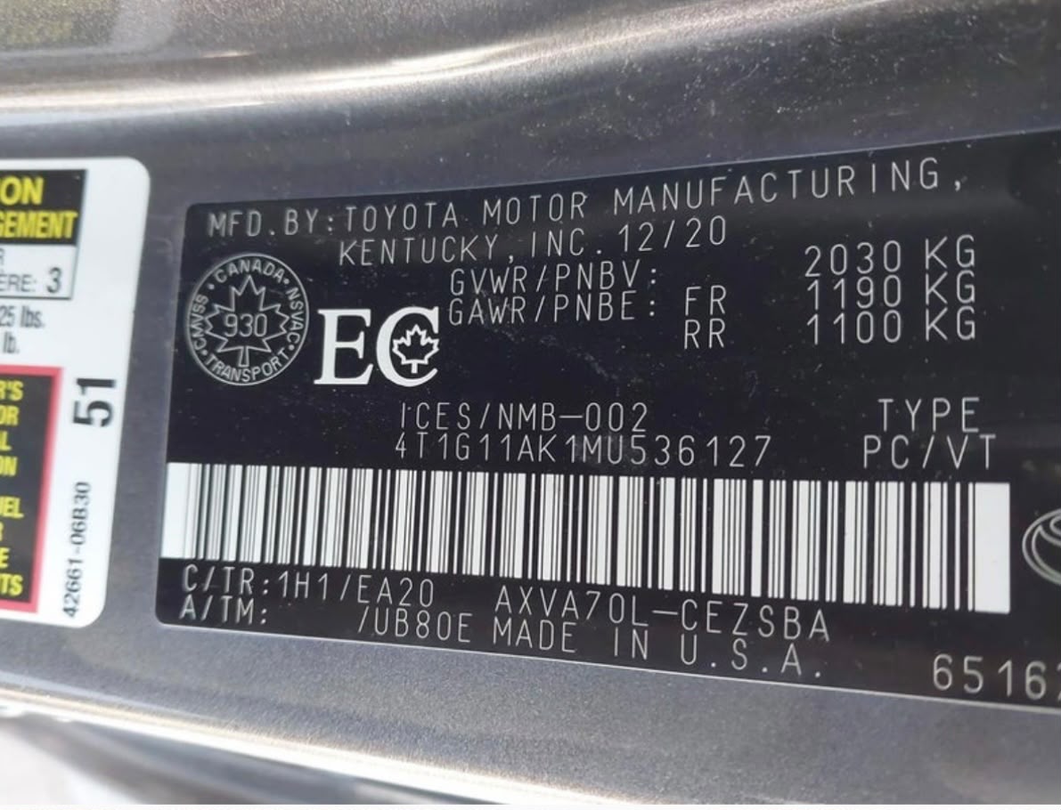 2021 Toyota Camry SE | Gray | 2.5L I4 FWD Sedan | VIN: 4T1G11AK1MU536127