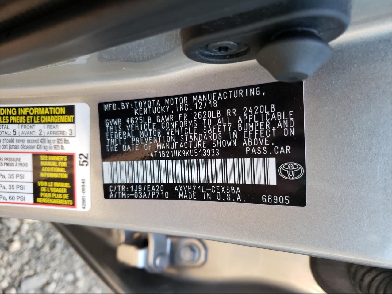 2019 TOYOTA CAMRY HYBR - 4T1B21HK9KU513933