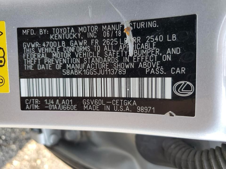 2018 Lexus ES 350 – Silver Luxury Sedan | 3.5L V6 | VIN: 58ABK1GG5JU113789