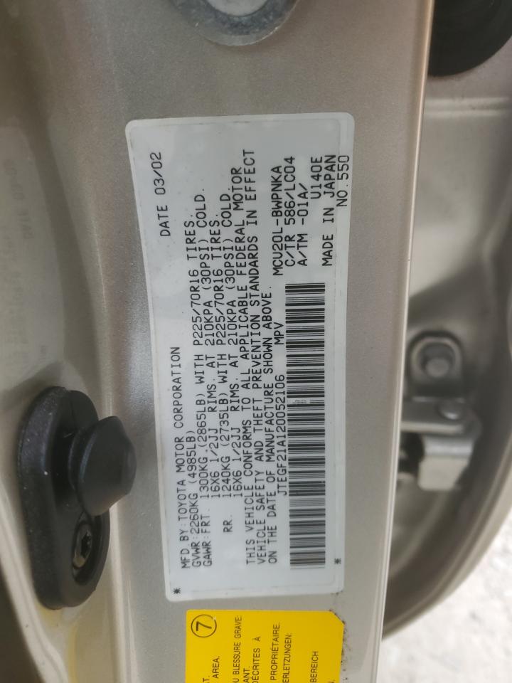 2002 TOYOTA HIGHLANDER - JTEGF21A120052106