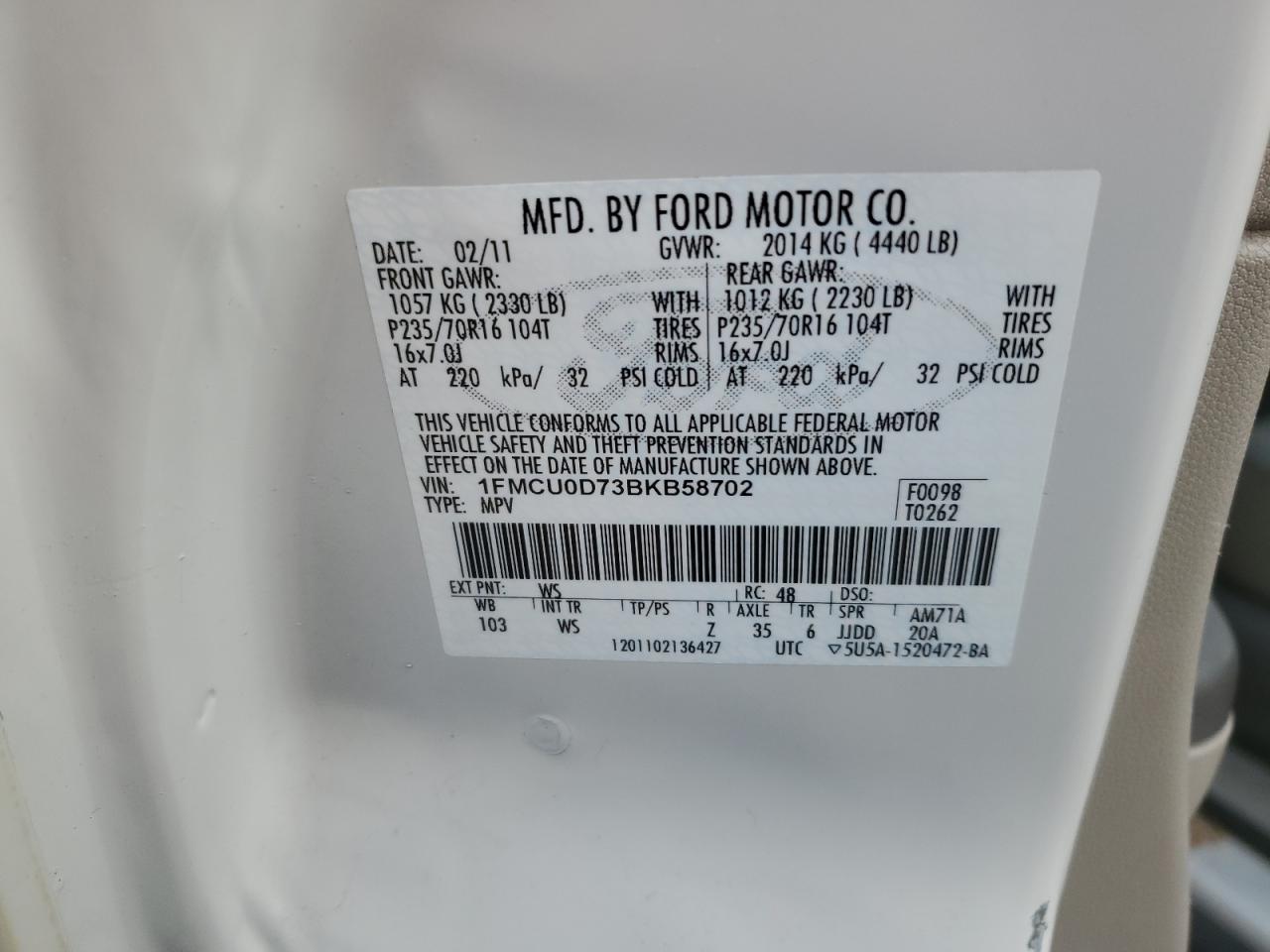 2011 FORD ESCAPE XLT - 1FMCU0D73BKB58702