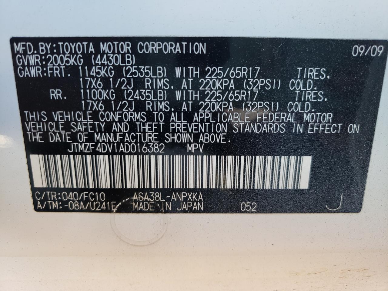 2010 TOYOTA RAV4 - JTMZF4DV1AD016382