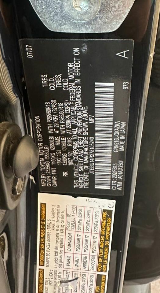 Toyota 4 RUNNER VIN JTEBU14R278105240