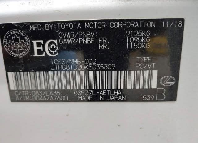 Lexus IS 350 2019 White – 3.5L V6 RWD Sedan | VIN: JTHC81D20K5035309