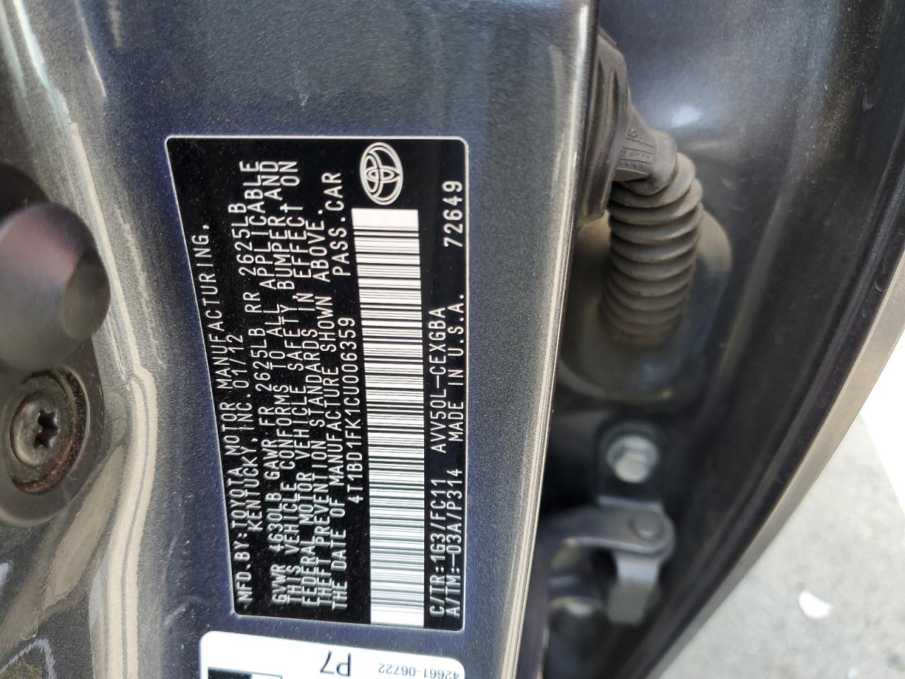 2012 TOYOTA CAMRY HYBR - 4T1BD1FK1CU006359