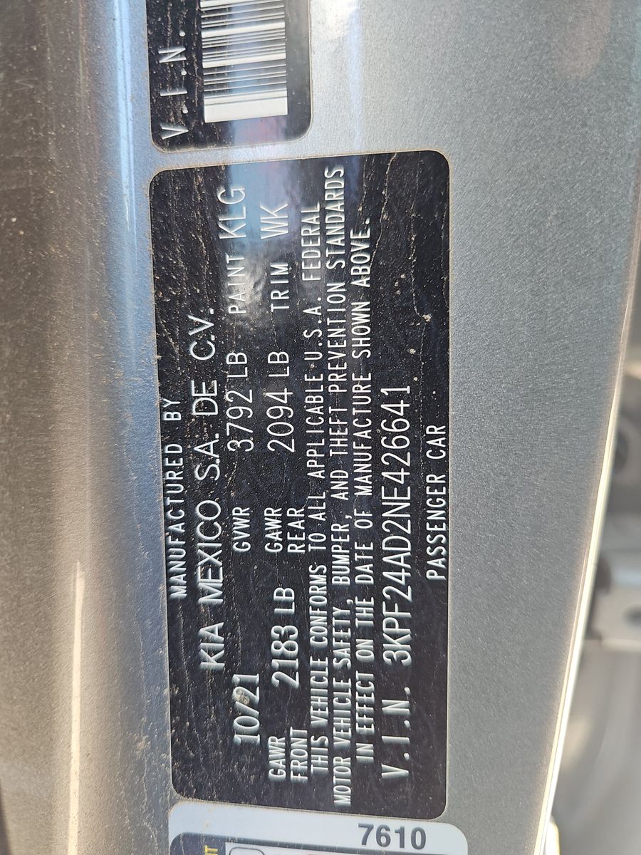 2022 Kia Forte LXS | Gray | 2.0L I4 FWD Sedan | VIN: 3KPF24AD2NE426641