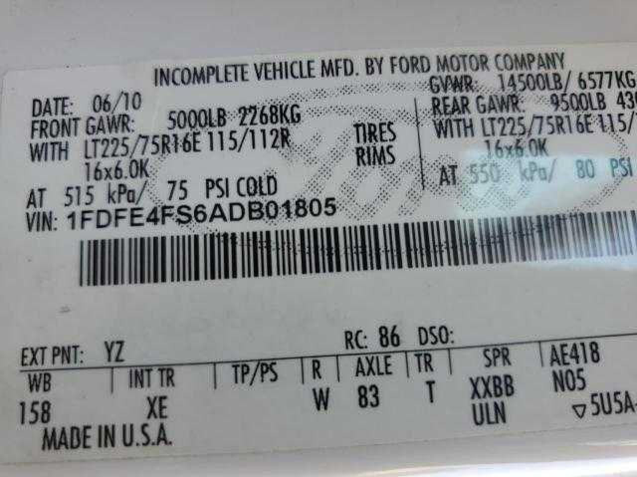 2010 FORD ECONOLINE - 1FDFE4FS6ADB01805