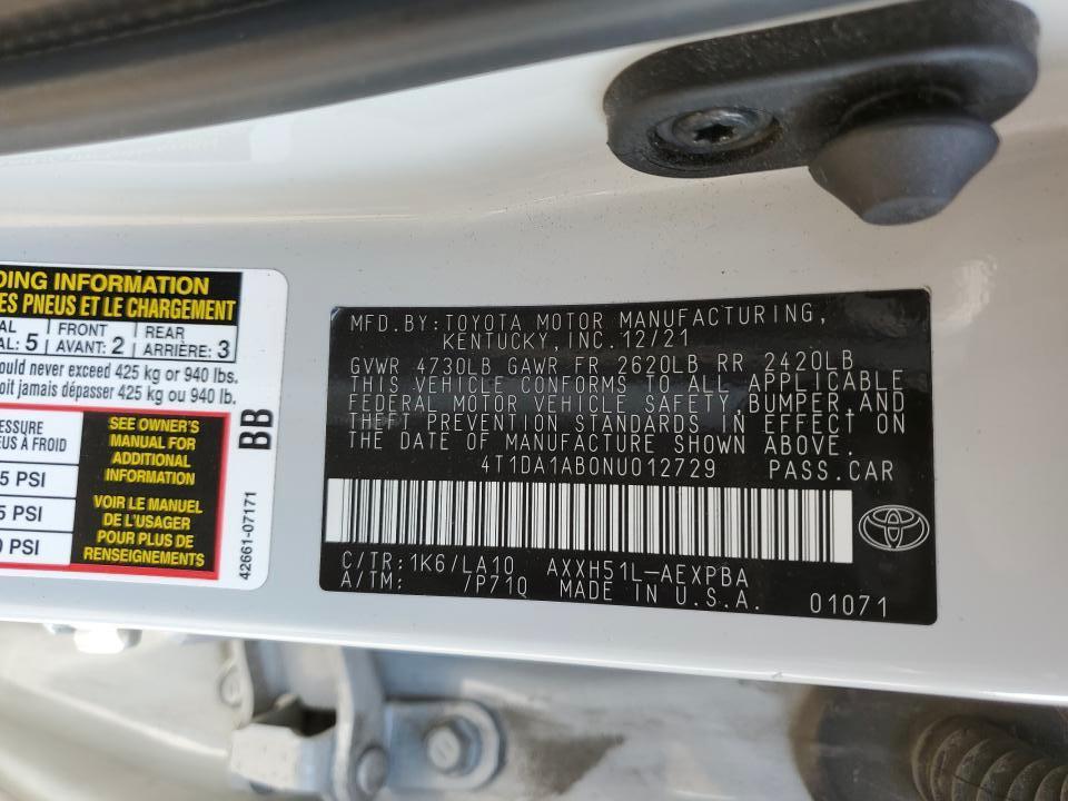 2022 Toyota Avalon XSE – White | 3.5L V6 | VIN: 4T1DA1AB0NU012729
