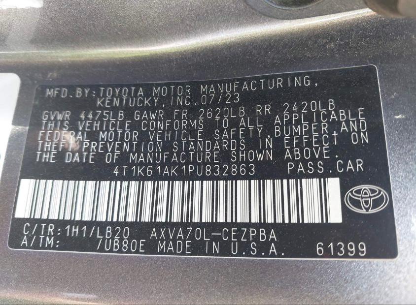 2023 Toyota Camry XSE | Gray | 2.5L FWD | VIN: 4T1K61AK1PU832863