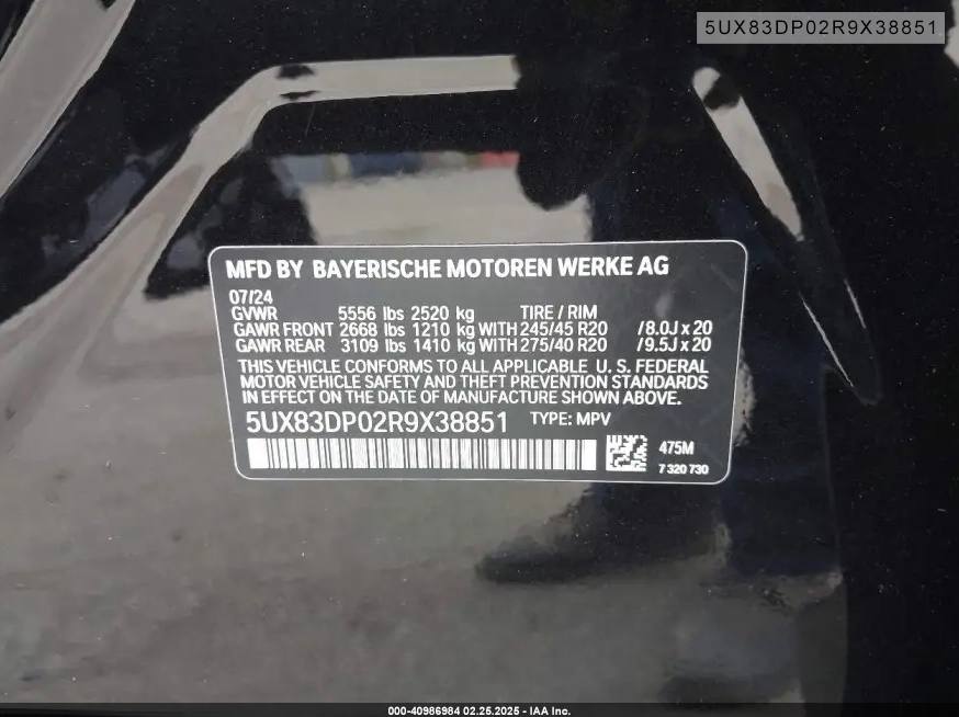 2024 BMW X3 M40i – IAAI Auction History – VIN 5UX83DP02R9X38851