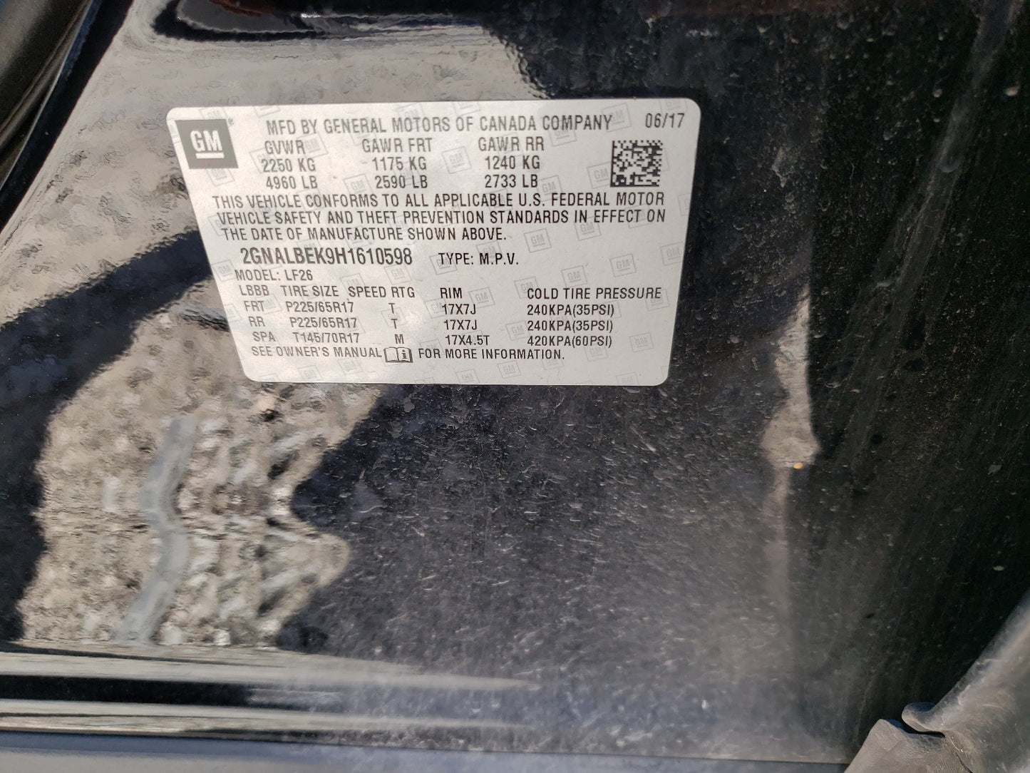 2017 CHEVROLET EQUINOX LS - 2GNALBEK9H1610598