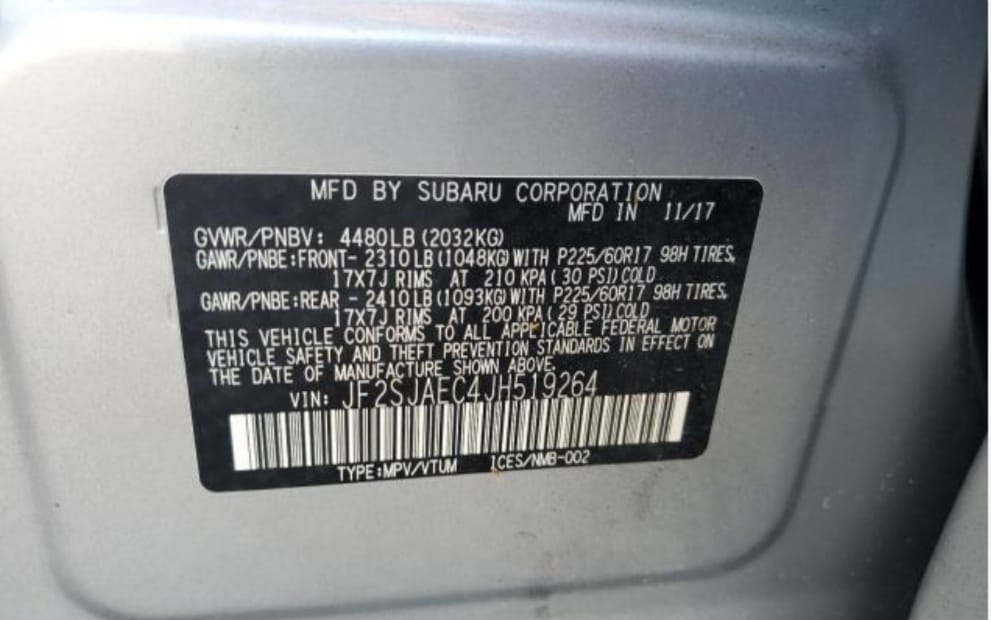 SUBARU FORESTER 2018 SILVER AUTOMATIC 2.5L JF2SJAEC4JH519264