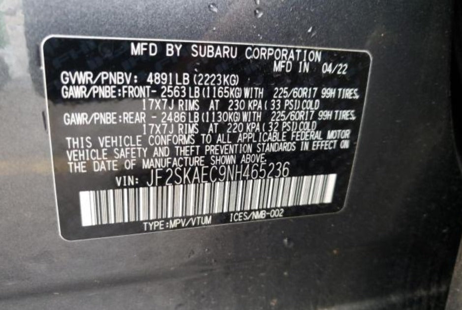 vin  2022 SUBARU FORESTER PREMIUM VIN: JF2SKAEC9NH465236 – vin4free