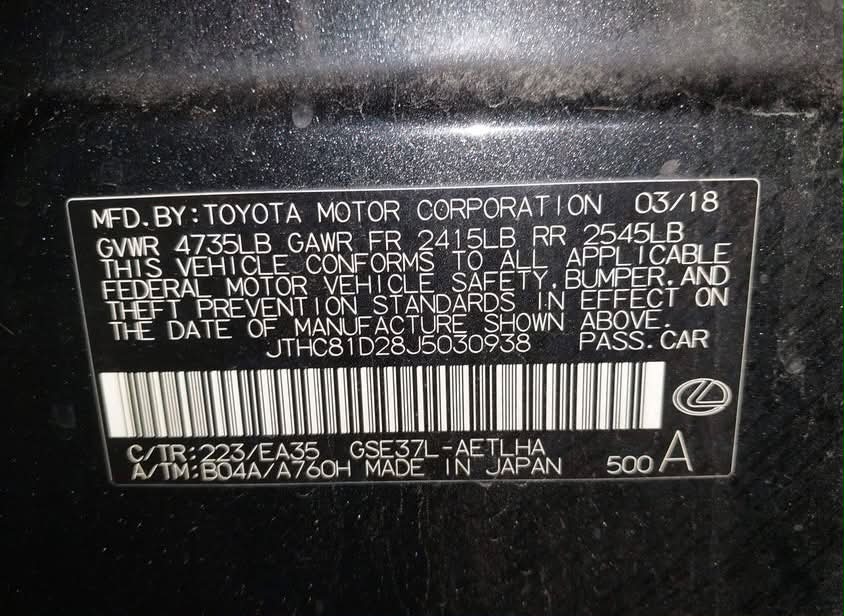 2018 Lexus IS 350 | Black | 3.5L RWD | VIN: JTHC81D28J5030938