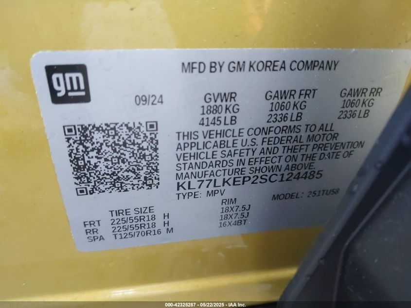 Chevrolet Trax ACTIV 2025 FWD – 1.2L Turbo, Low Miles | VIN: KL77LKEP2SC124485