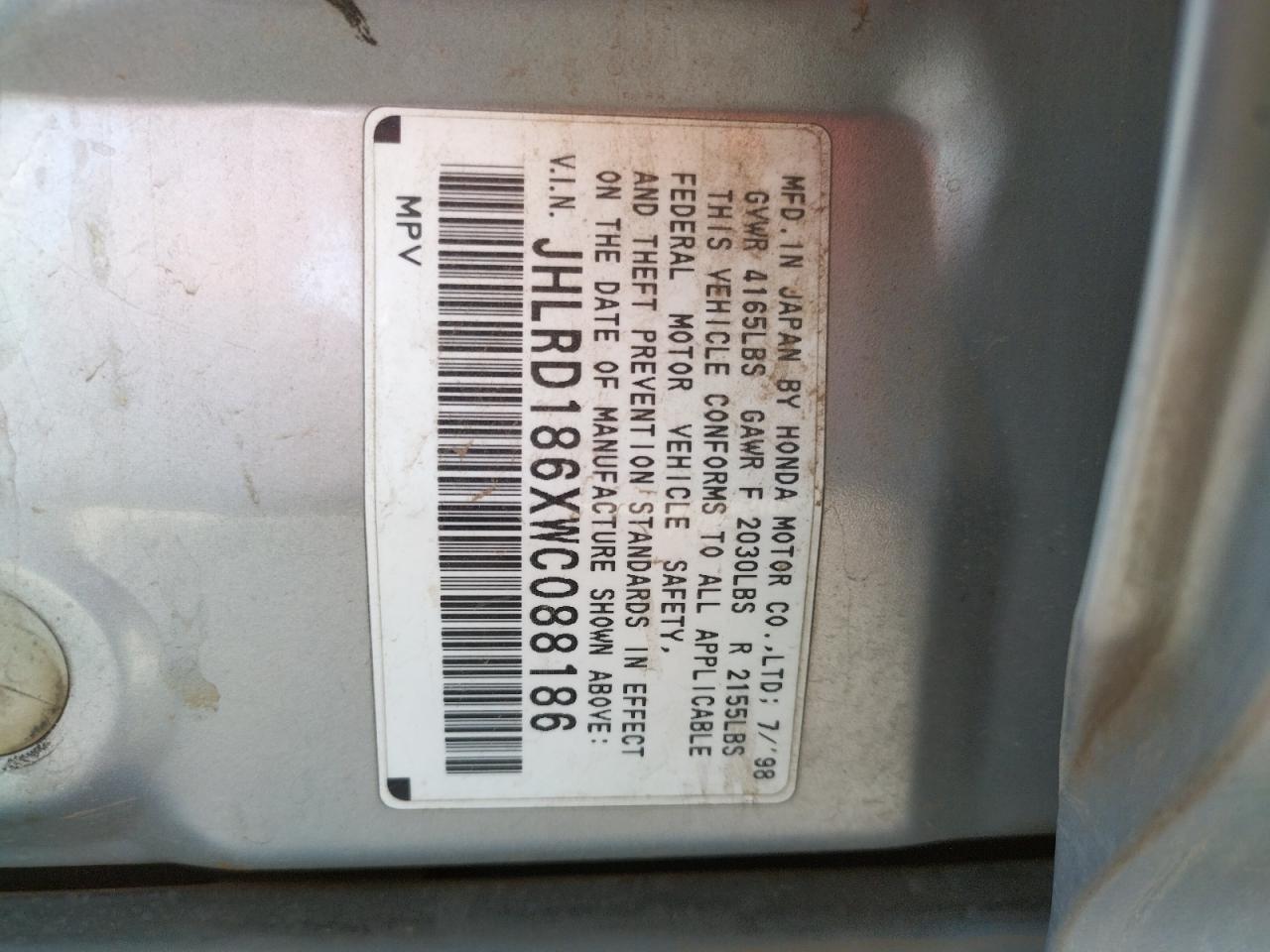 1998 HONDA CR-V EX - JHLRD186XWC088186 — photo 9