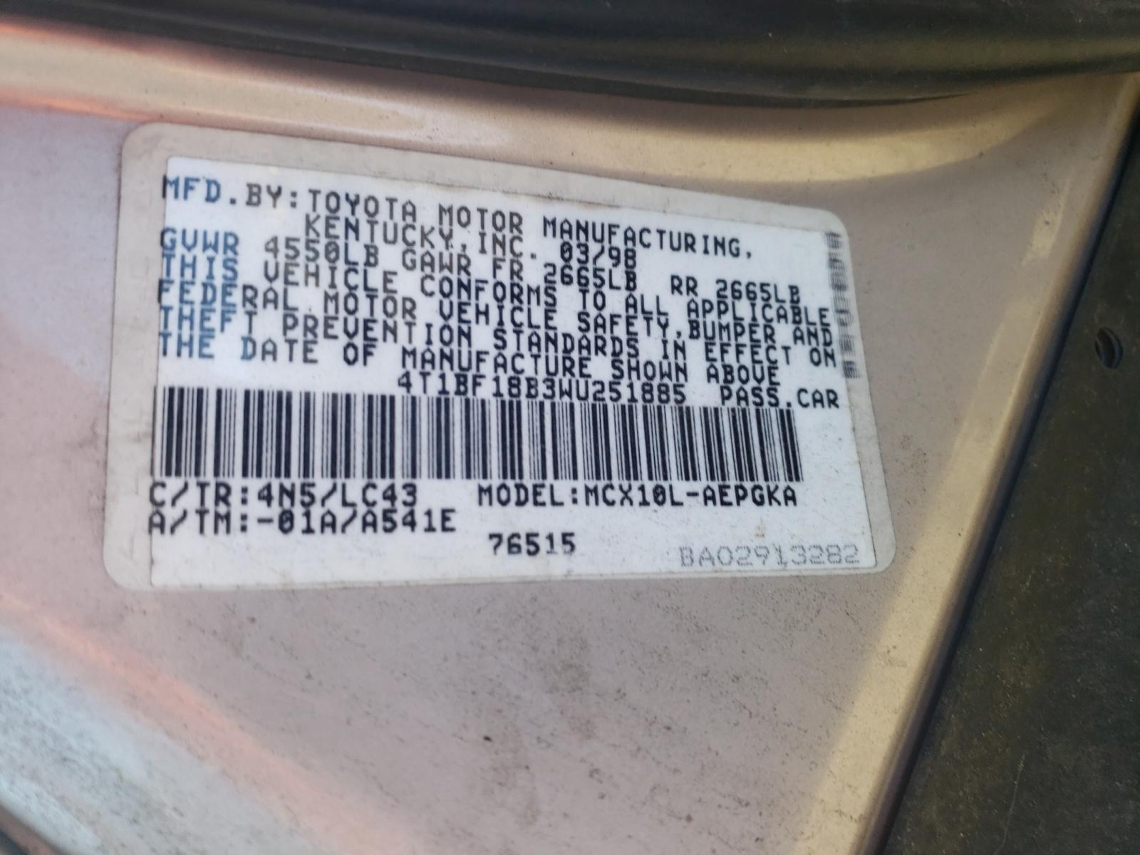 1998 TOYOTA AVALON XL - 4T1BF18B3WU251885 — photo 10