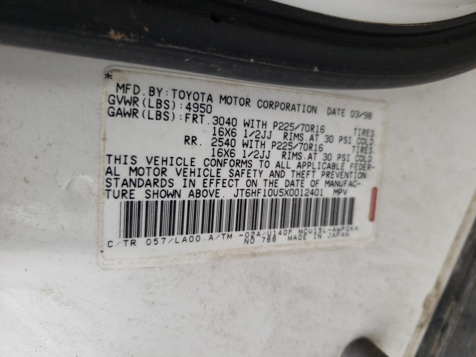 1999 LEXUS RX 300 - JT6HF10U5X0012401 — photo 10