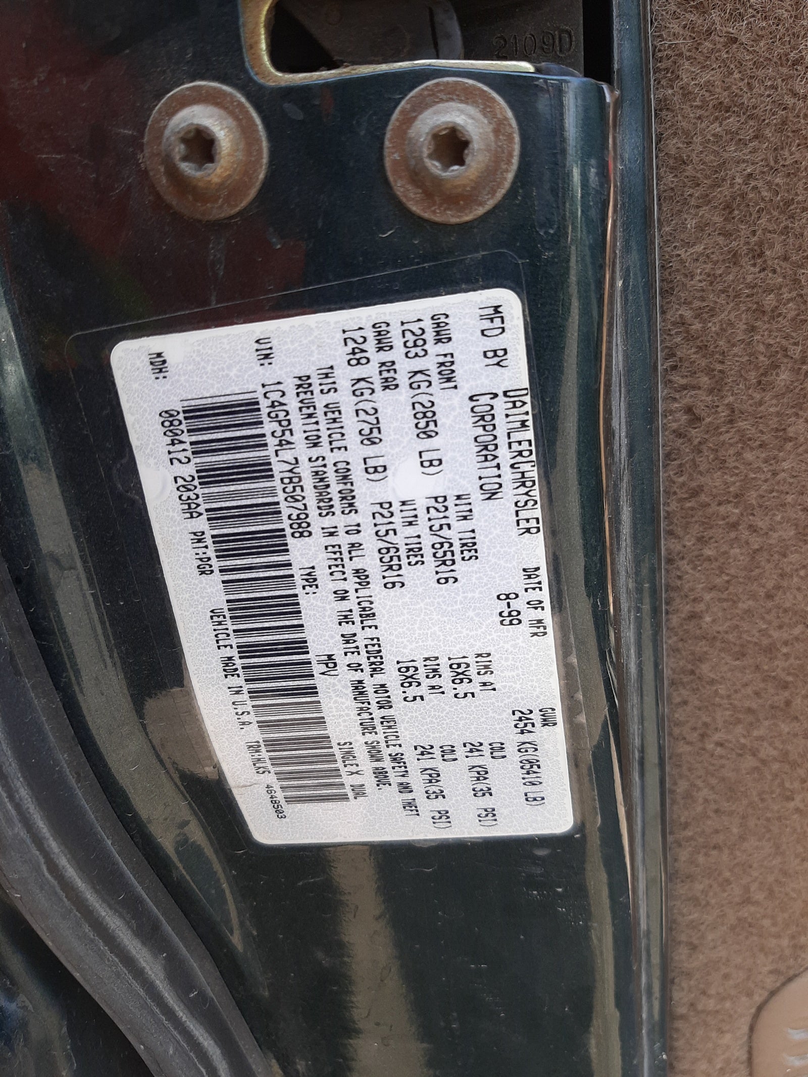 2000 CHRYSLER TOWN & COU - 1C4GP54L7YB507988 — photo 10