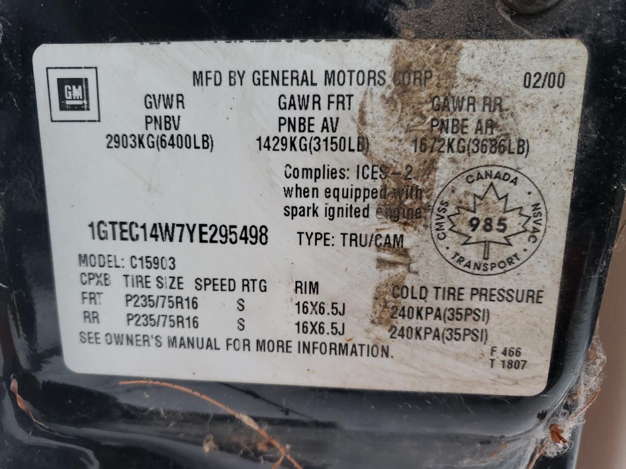 2000 GMC NEW SIERRA - 1GTEC14W7YE295498 — photo 13