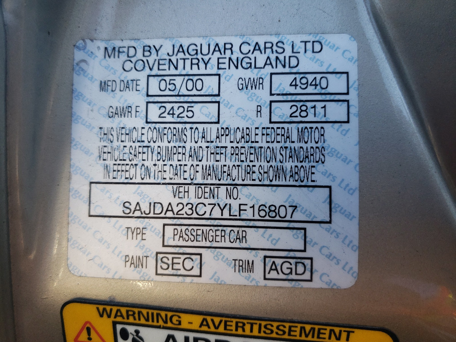 2000 JAGUAR XJ8 L - SAJDA23C7YLF16807 — photo 10