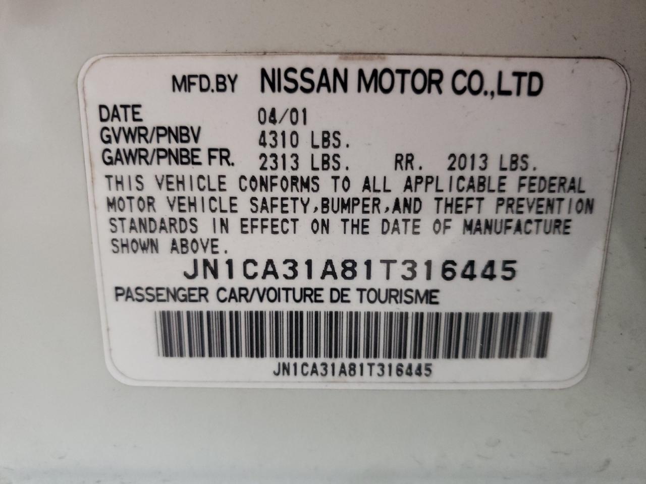 2001 NISSAN MAXIMA GXE - JN1CA31A81T316445 — photo 12
