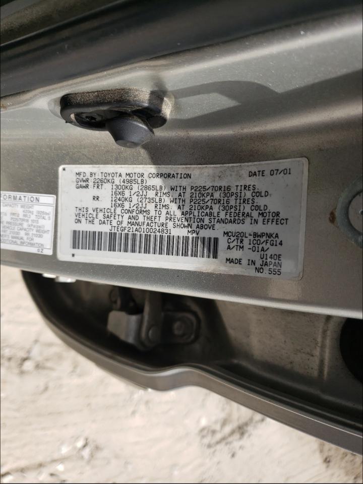2001 TOYOTA HIGHLANDER - JTEGF21A010024831 — photo 10