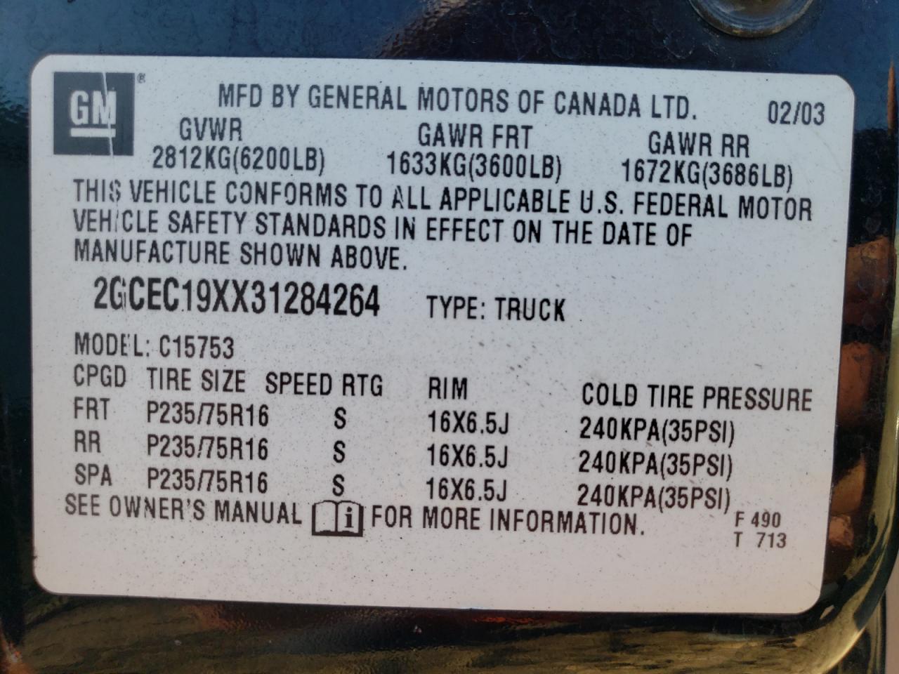 2003 CHEVROLET SILVERADO - 2GCEC19XX31284264 — photo 14
