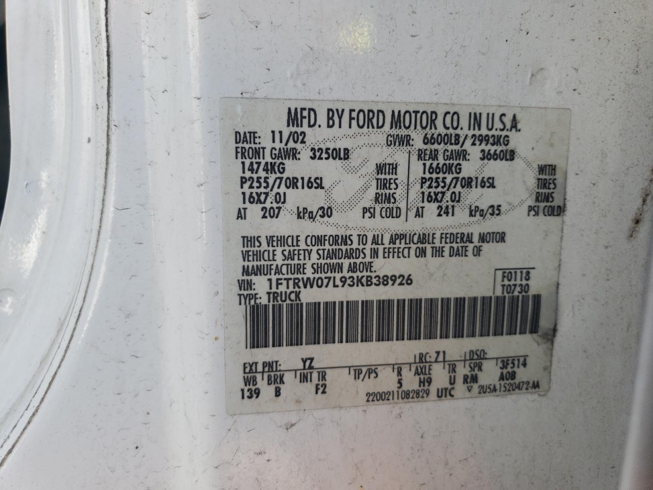 2003 FORD F150 SUPER - 1FTRW07L93KB38926 — photo 10
