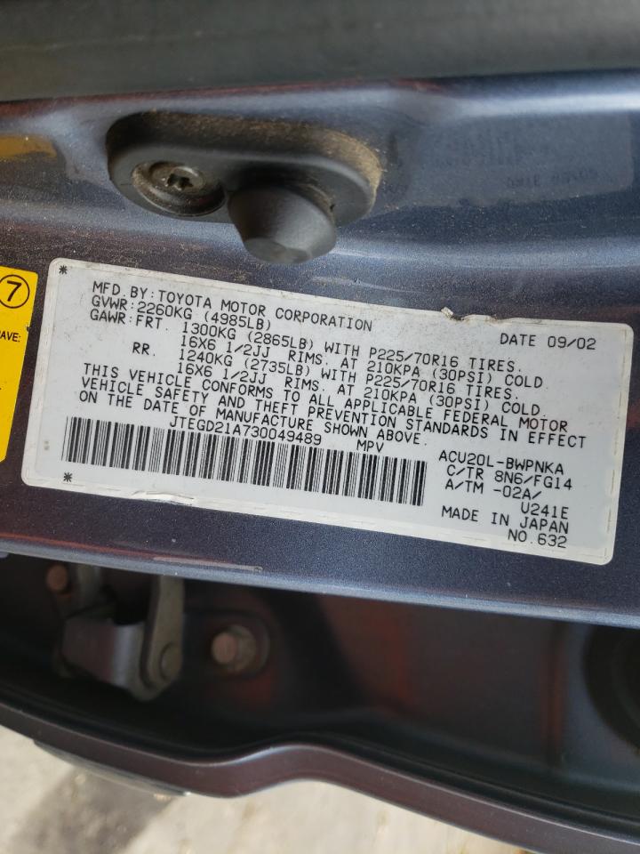 2003 TOYOTA HIGHLANDER - JTEGD21A730049489 — photo 9