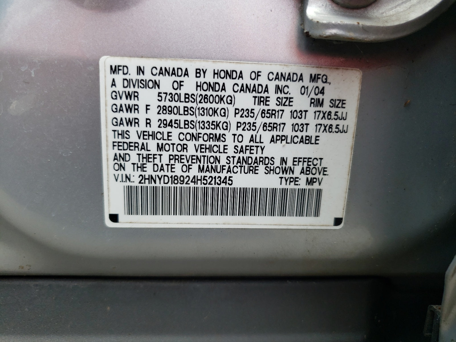2004 ACURA MDX TOURIN - 2HNYD18924H521345 — photo 9