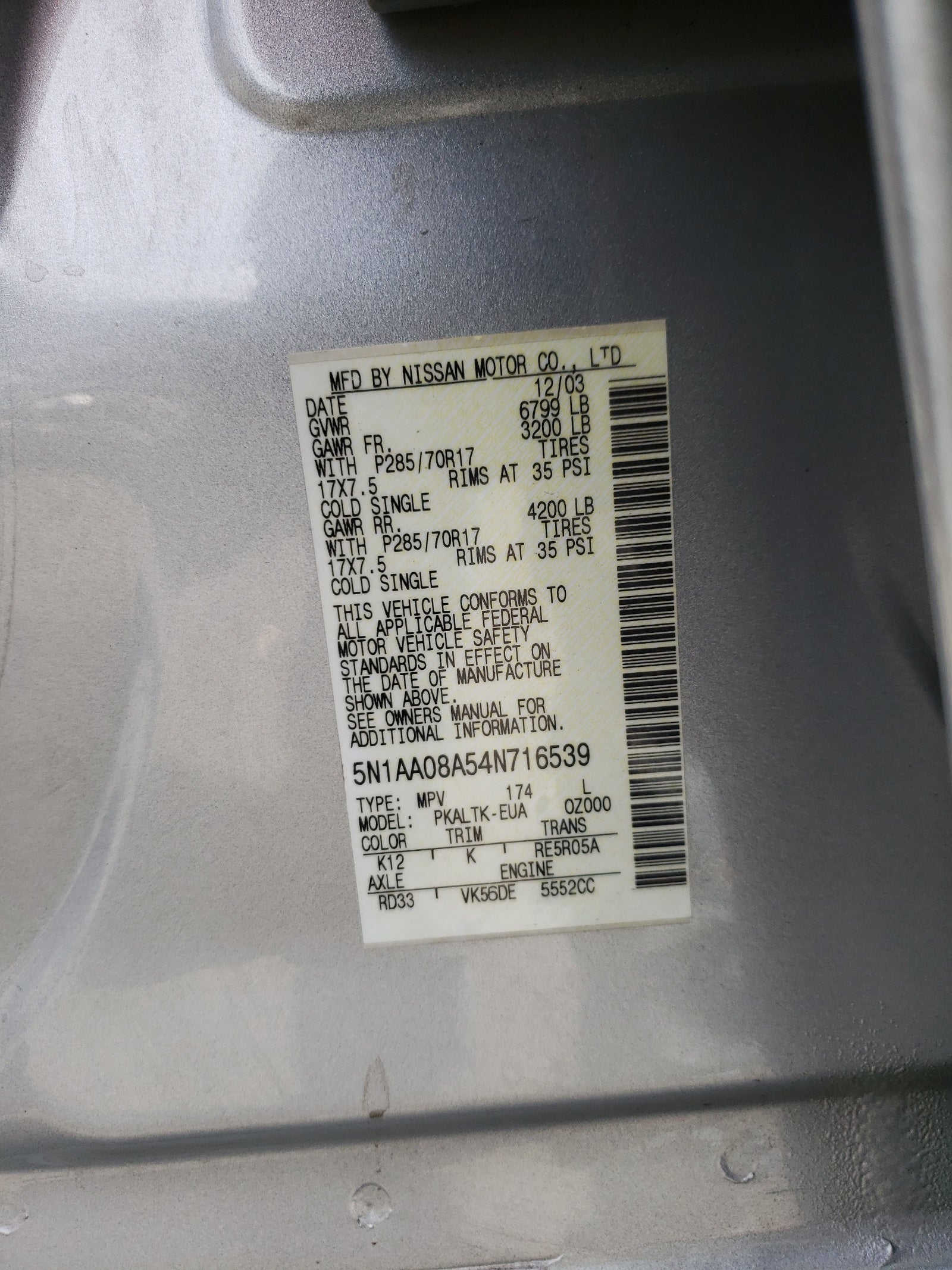 2004 NISSAN ARMADA SE - 5N1AA08A54N716539 — photo 10