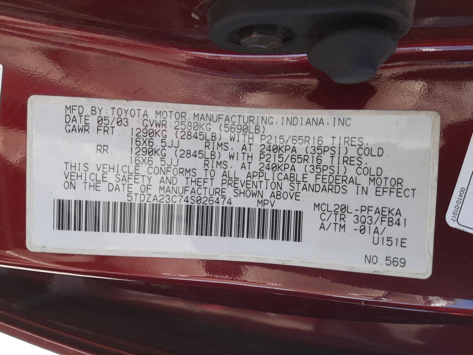 2004 TOYOTA SIENNA CE - 5TDZA23C74S026474 — photo 9