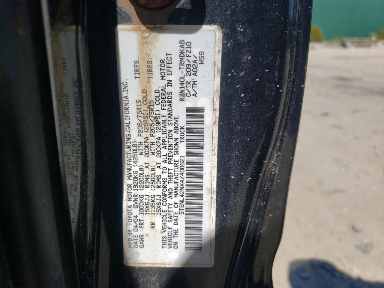 2004 TOYOTA TACOMA - 5TENL42NX4Z400621 — photo 7