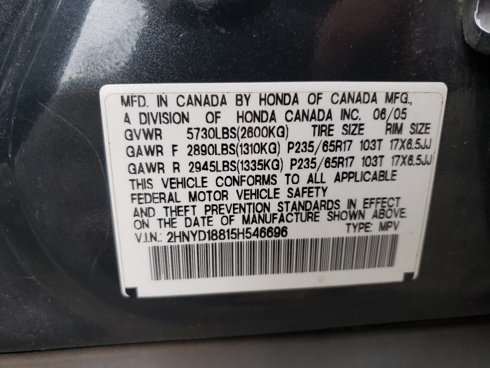 2005 ACURA MDX TOURIN - 2HNYD18815H546696 — photo 8