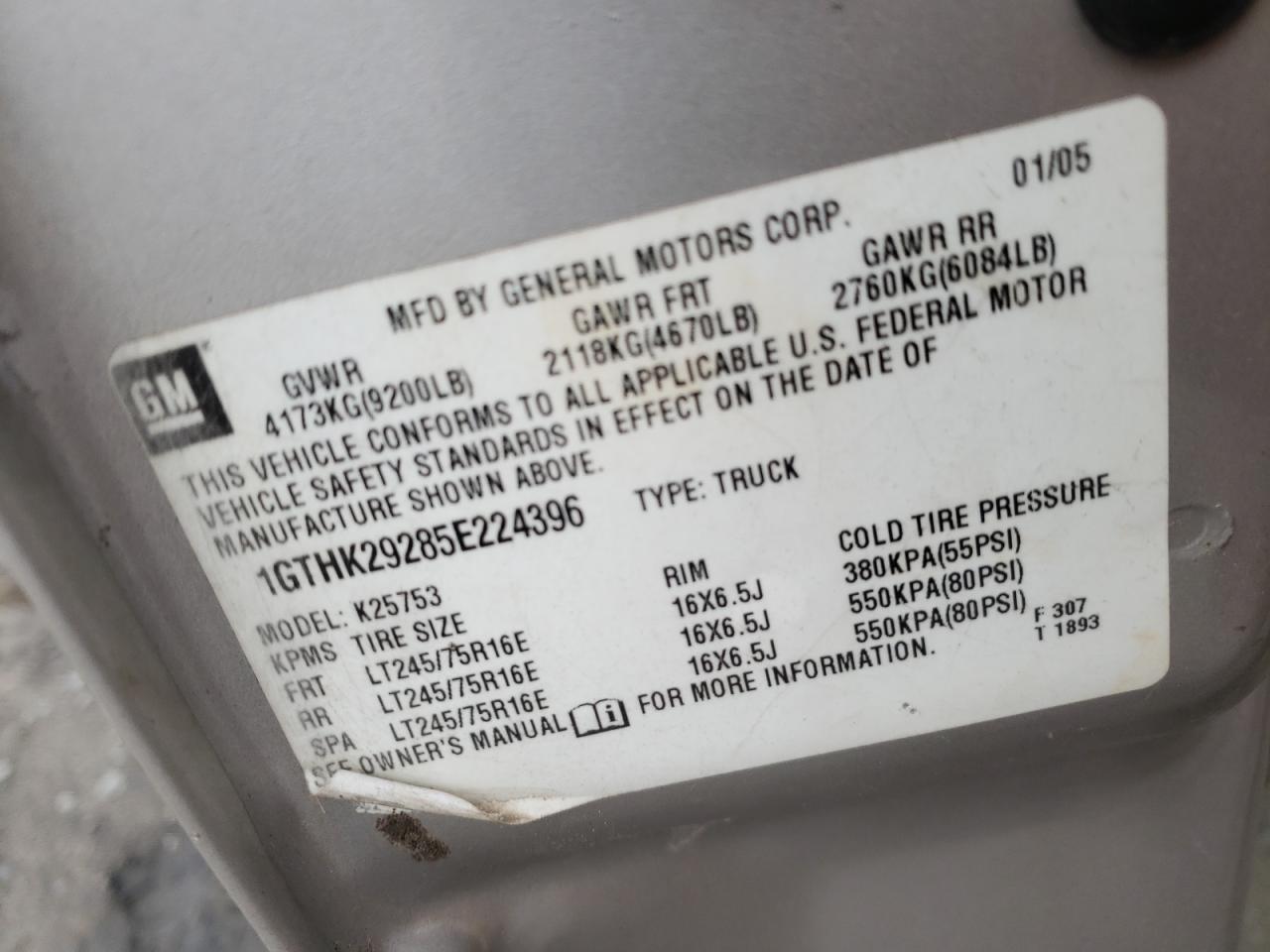 2005 GMC SIERRA K25 - 1GTHK29285E224396 — photo 10