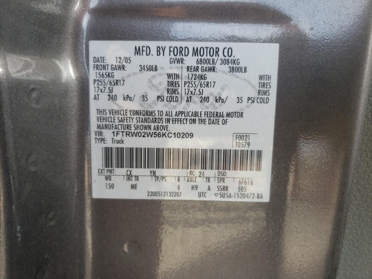 2006 FORD F150 - 1FTRW02W56KC10209 — photo 12