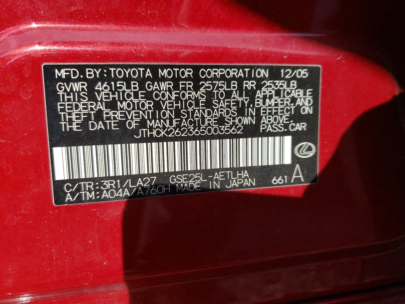 2006 LEXUS IS 250 - JTHCK262365003562 — photo 10