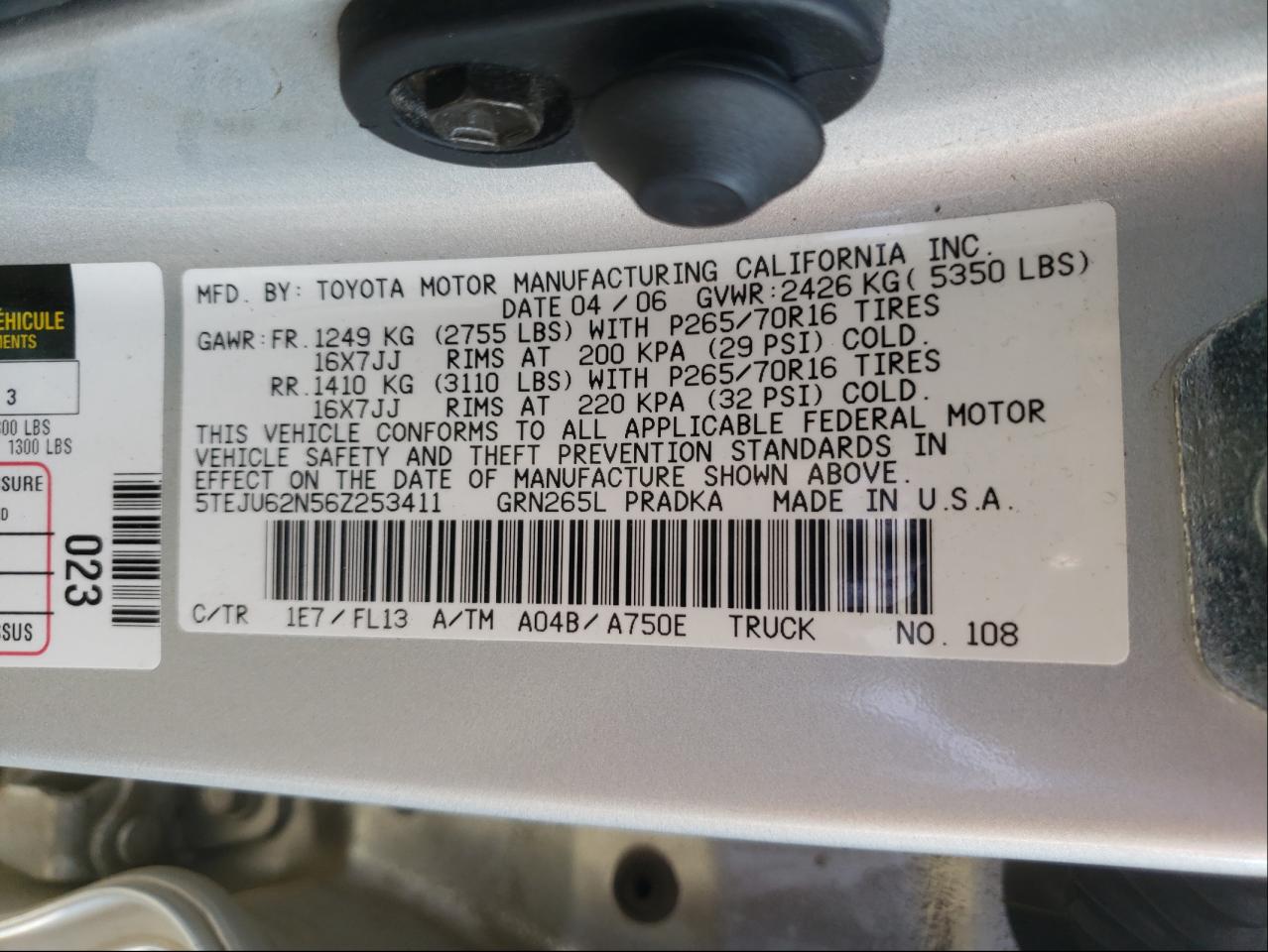 2006 TOYOTA TACOMA DOU - 5TEJU62N56Z253411 — photo 10