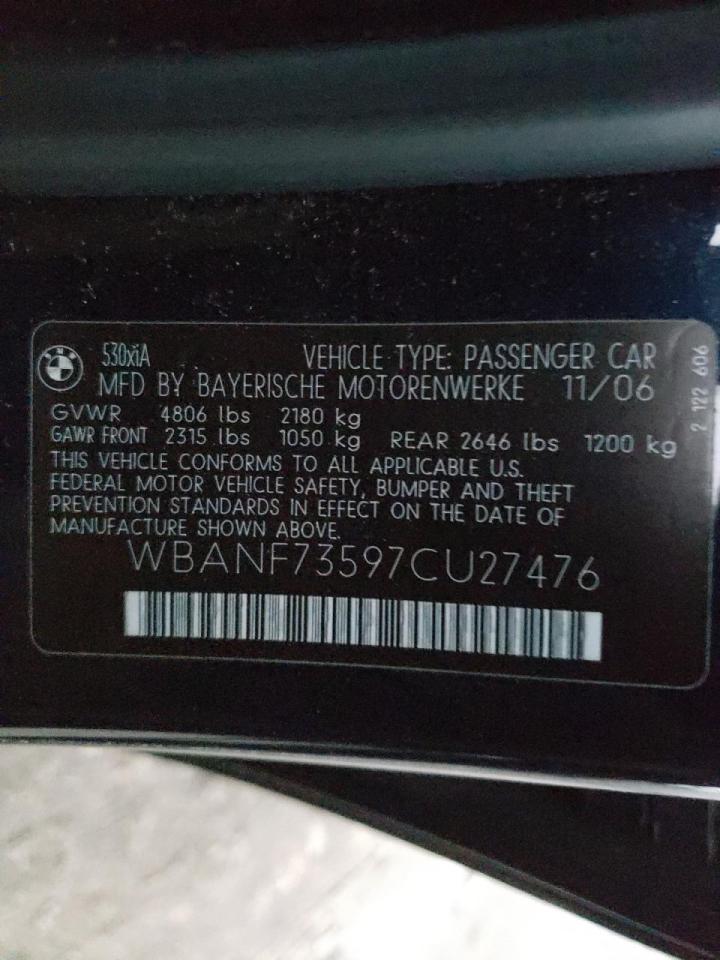 2007 BMW 5 SERIES - WBANF73597CU27476 — photo 9