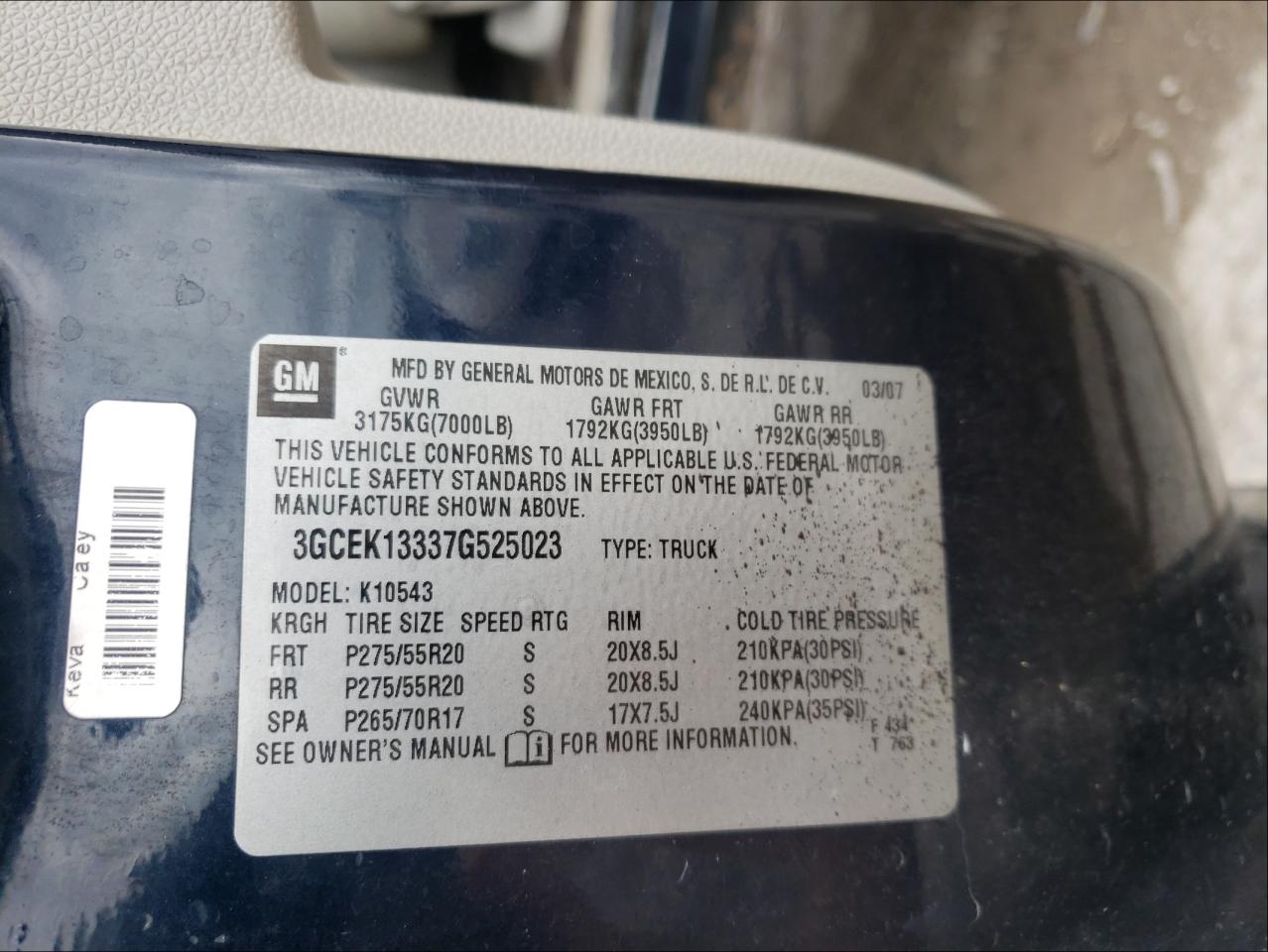 2007 CHEVROLET SILVERADO - 3GCEK13337G525023 — photo 8