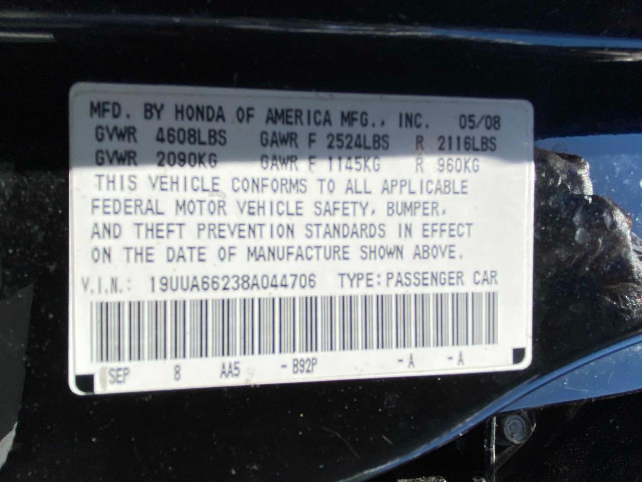 2008 ACURA TL - 19UUA66238A044706 — photo 10