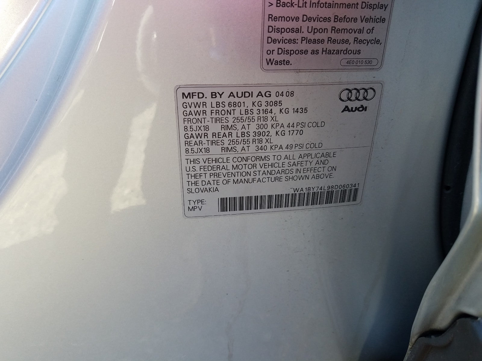 2008 AUDI Q7 3.6 QUA - WA1BY74L98D060341 — photo 5