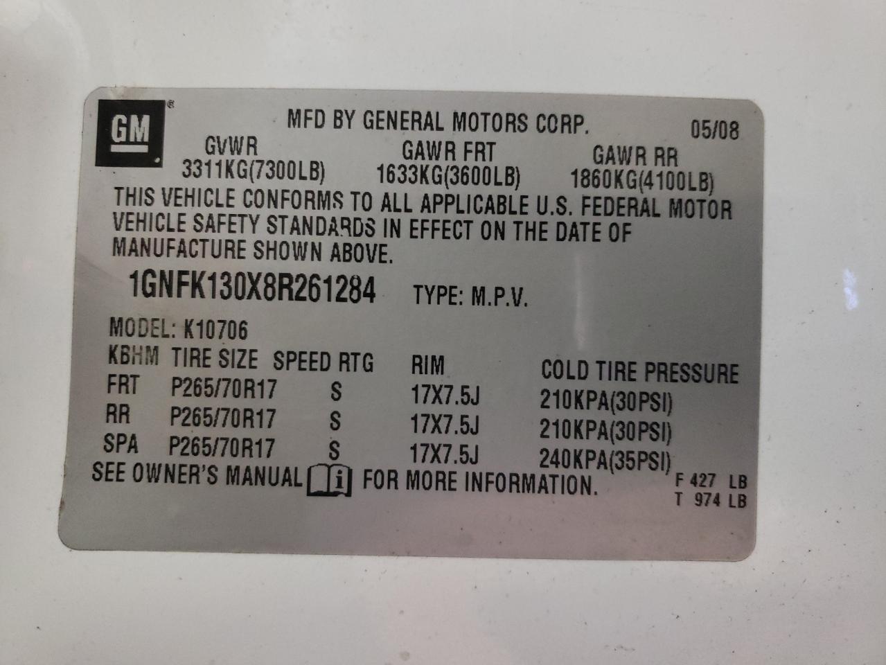 2008 CHEVROLET TAHOE K150 - 1GNFK130X8R261284 — photo 10