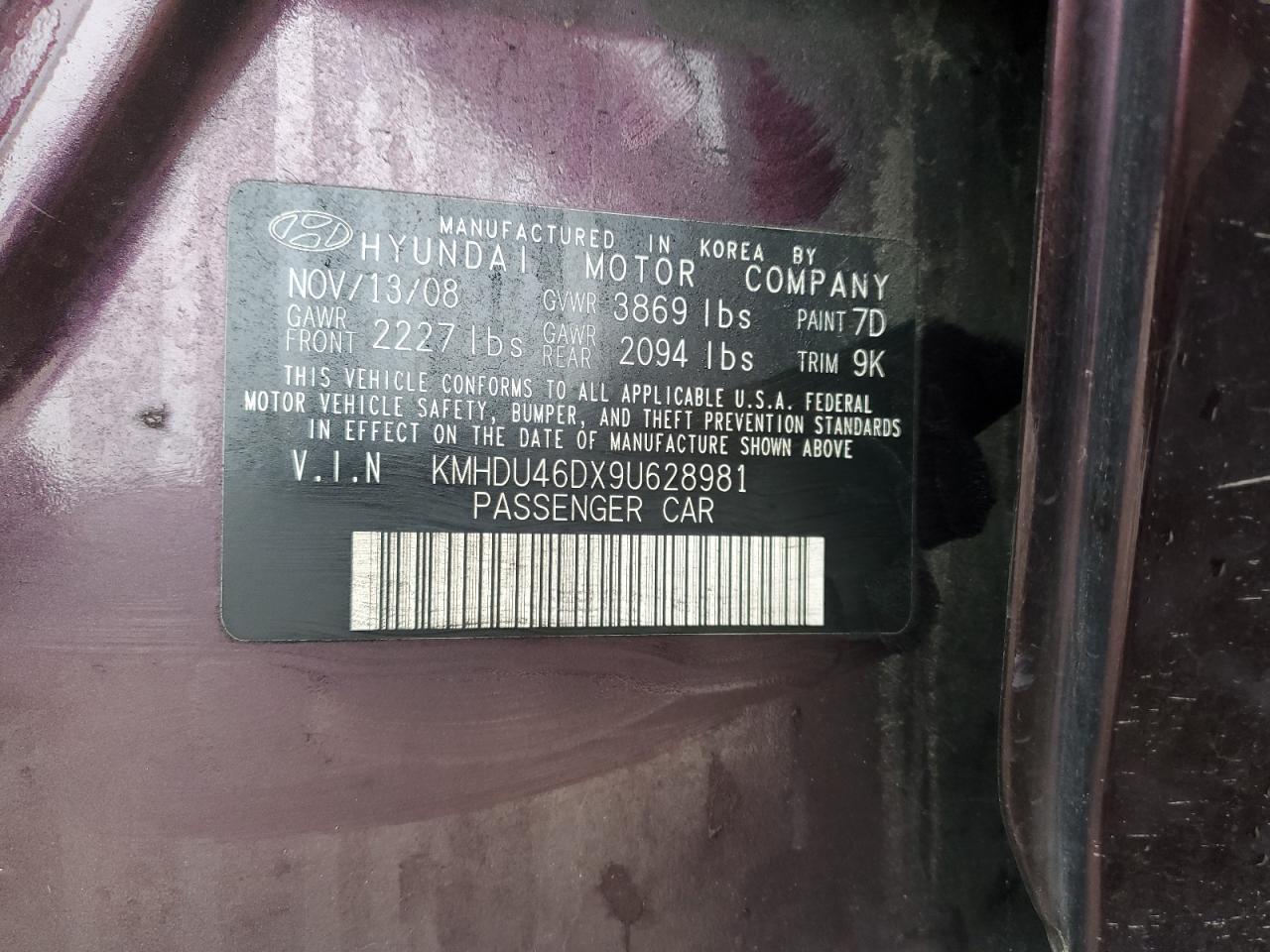 2009 HYUNDAI ELANTRA GL - KMHDU46DX9U628981 — photo 12