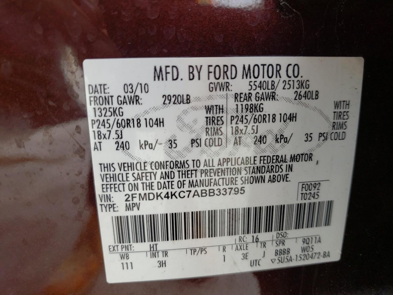 2010 FORD EDGE LIMIT - 2FMDK4KC7ABB33795 — photo 10