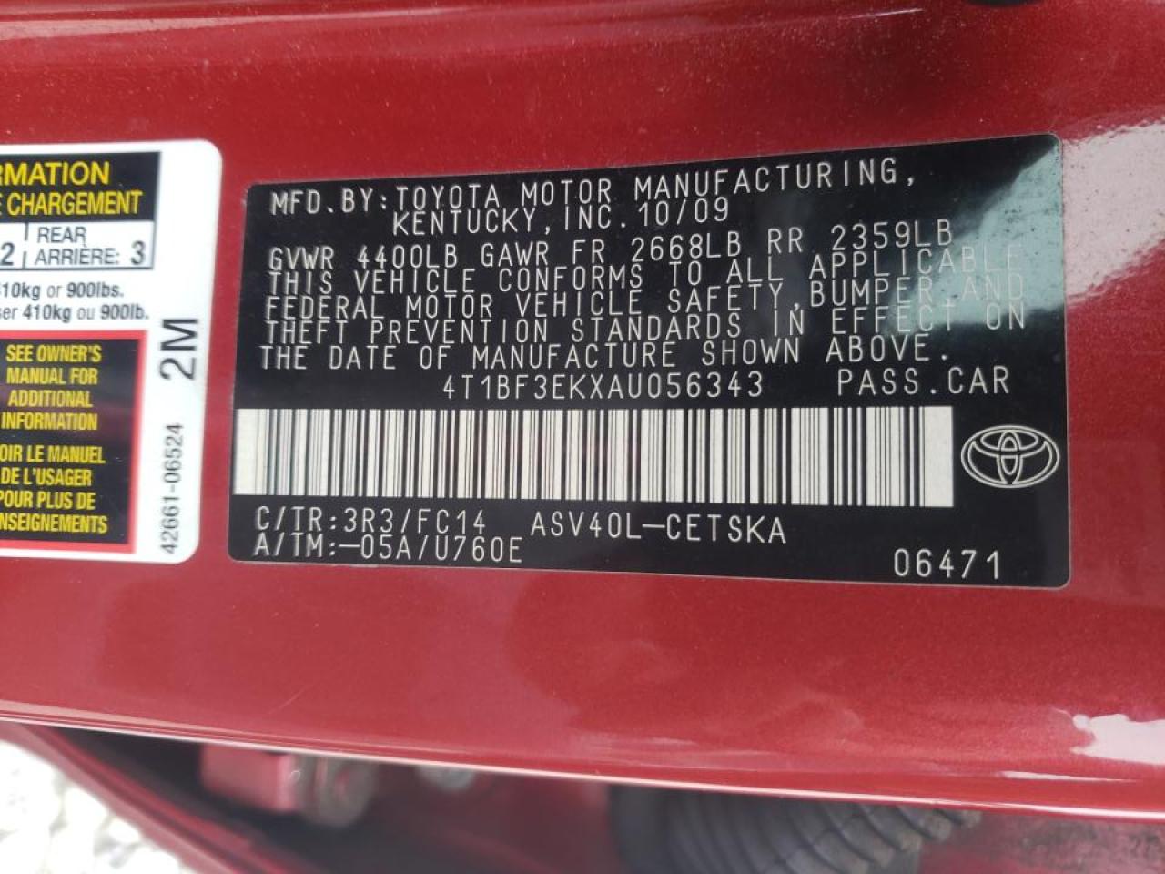 2010 TOYOTA CAMRY BASE - 4T1BF3EKXAU056343 — photo 10