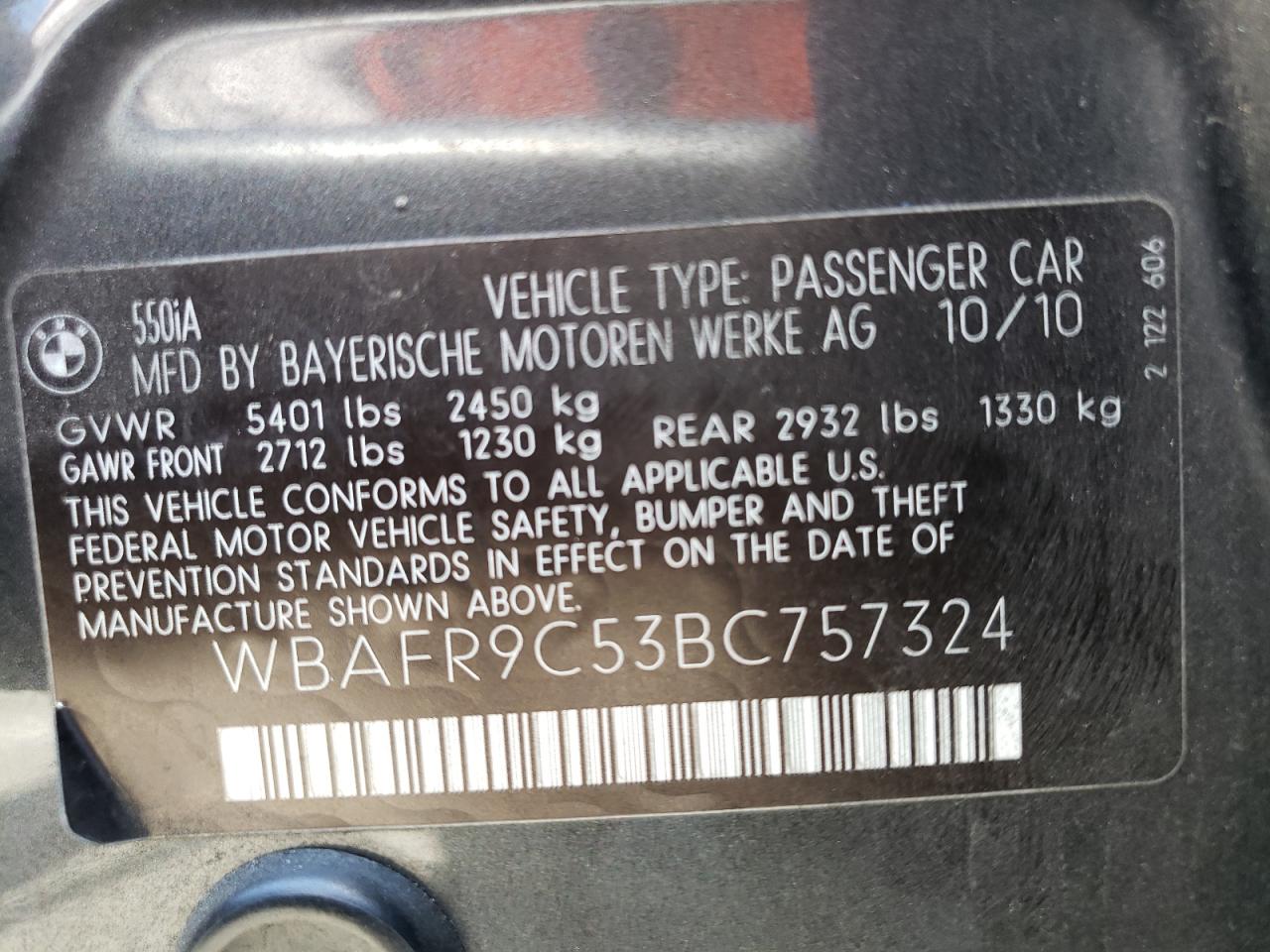 2011 BMW 550 I - WBAFR9C53BC757324 — photo 10