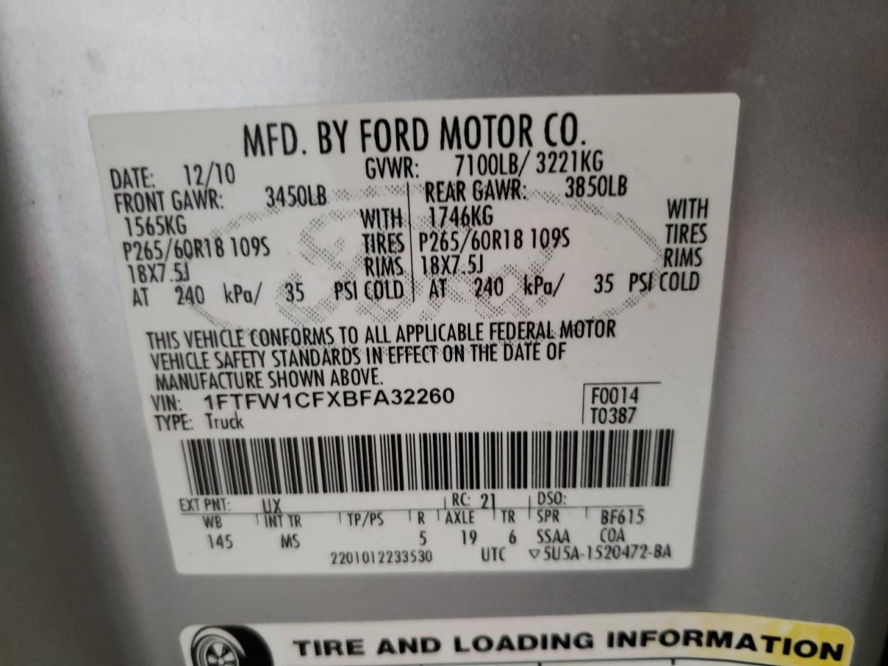 2011 FORD F150 SUPER - 1FTFW1CFXBFA32260 — photo 11